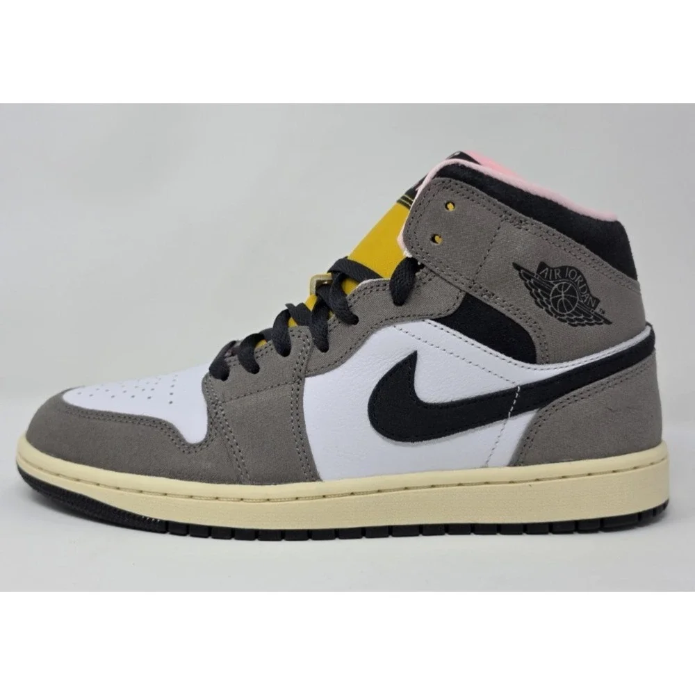 Air Jordan 1 Mid SE White/Oil Grey-Cave Stone HQ2011 100 Men's Size 8.5 NWB